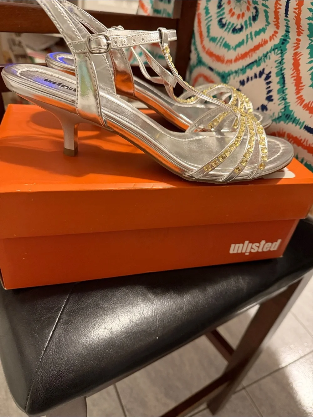 Unlisted Silver  Heels with Gold Crystal Straps like new not worn size 10